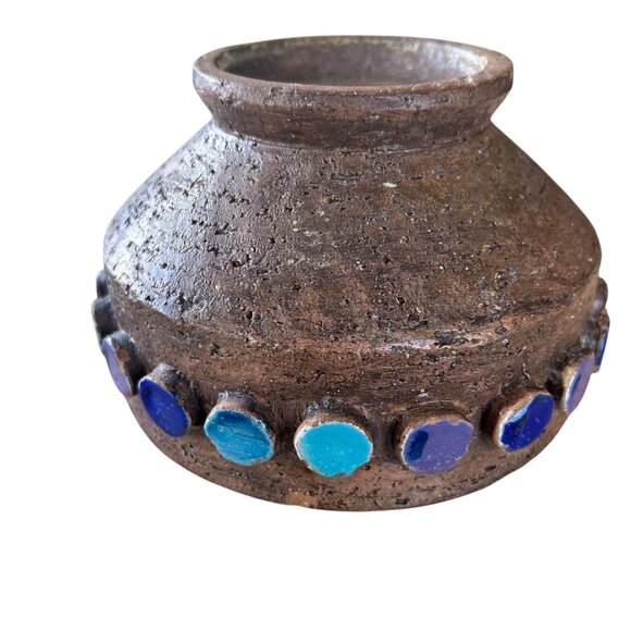 MCM Bitossi Pottery Applied Disc Lidded Covered Bowl #875 Italy Aldo Londi - Picture 2 of 9